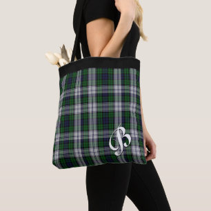 Classic Black Watch Dress Plaid Monogrammed Tote Bag