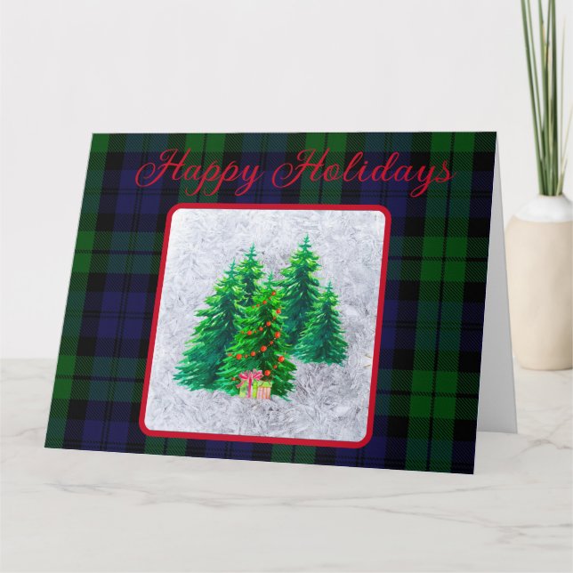 Classic Black Watch Tartan Christmas Trees Custom Card (Front)