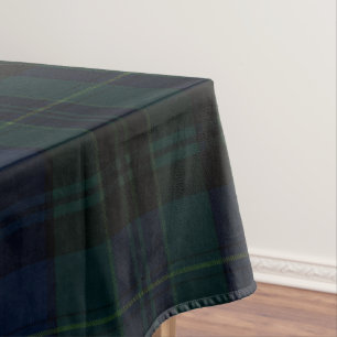 Classic Black Watch Tartan Dark Green Navy Blue Tablecloth