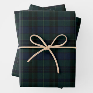 Classic Black Watch Tartan Dark Green Navy Blue Wrapping Paper Sheet