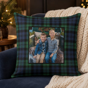 Classic Black Watch Tartan Photo Christmas Cushion