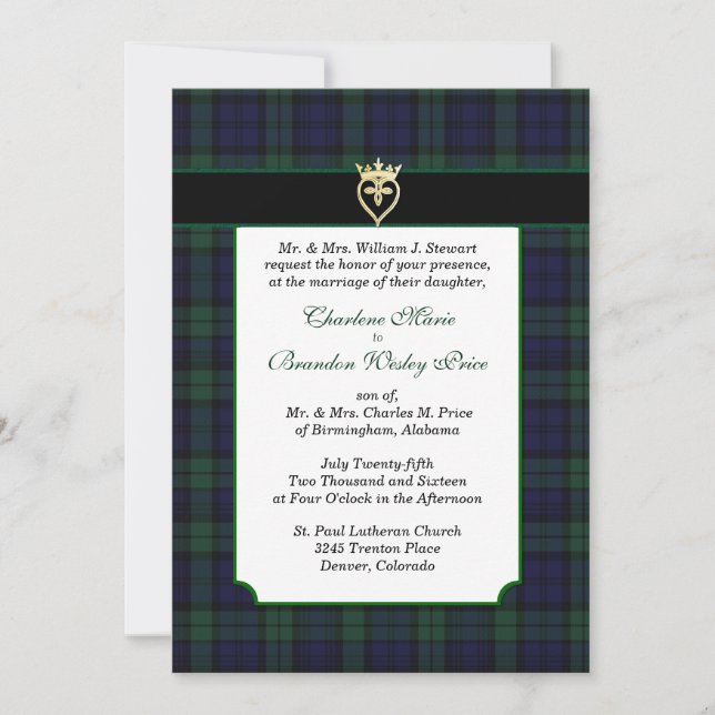 Classic Black Watch Tartan Wedding Invitation (Front)