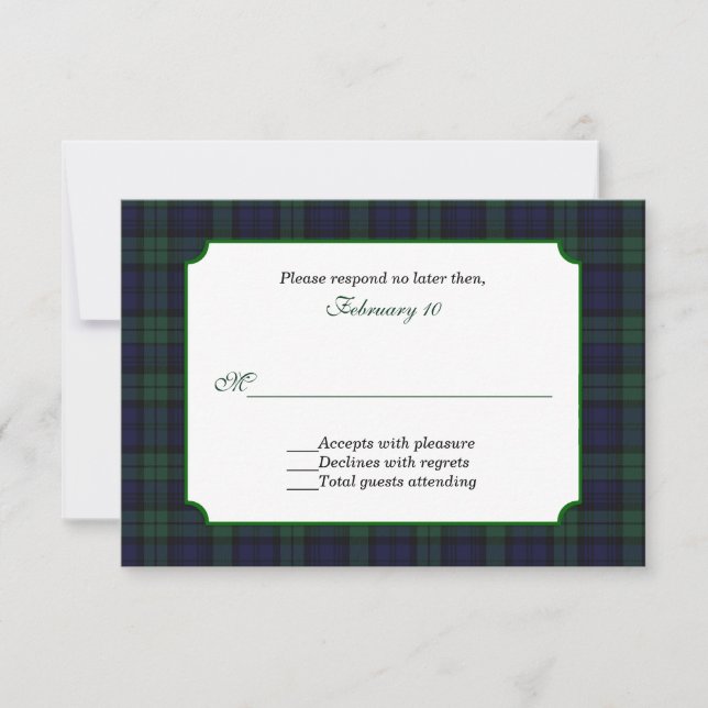 Classic Black Watch Tartan Wedding RSVP (Front)