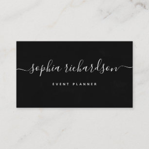 Classic Black Watercolor and Script Business Card
