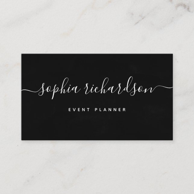Classic Black | Watercolor and Script Business Card (Front)