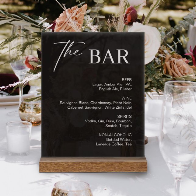 Classic Black Wedding Bar Menu Acrylic Sign (Creator Uploaded)