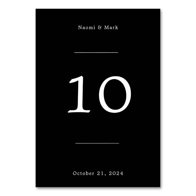 Classic Black Wedding Table Number (Front)