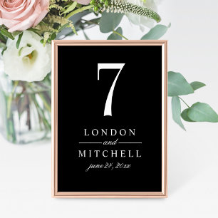 Classic Black Wedding Table Number Card