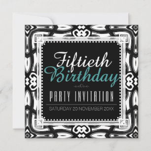 Classic Black White 50th Birthday Party Invite