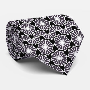 Classic black white abstract floral pattern men tie