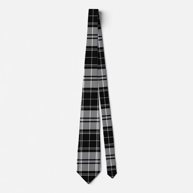 Classic Black, White, and Grey Tartan Plaid  Tie (Front)
