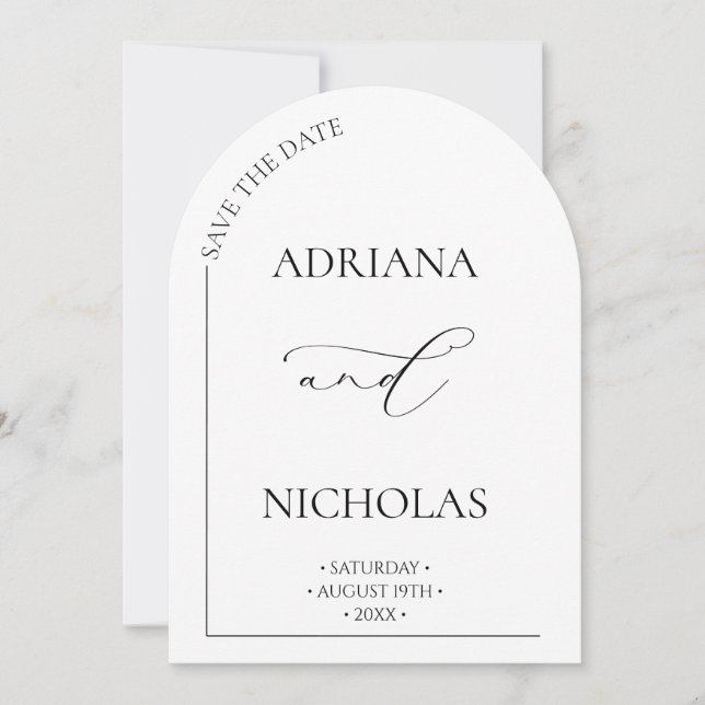  Classic Black & White Arch Save The Date Card (Front)