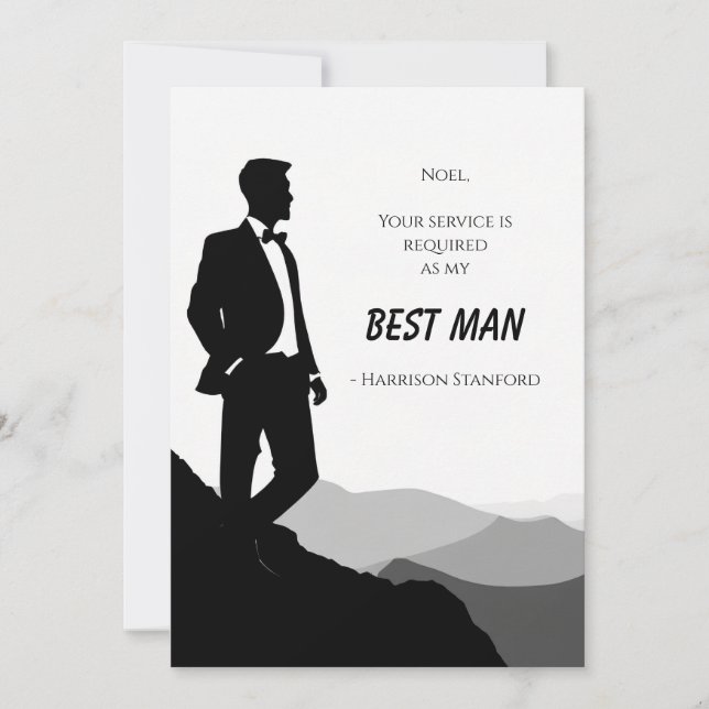 Classic Black & White Best Man Proposal Card (Front)