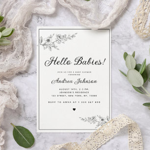 Classic Black White Botanical Minimal Baby Shower Invitation