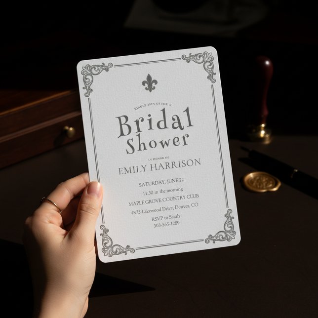 Classic Black White Bridal Shower Invite (Elegant black and white bridal shower invitation featuring timeless serif typography and classic)