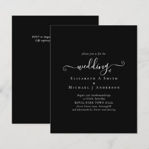Classic Black White Budget Wedding Invitation