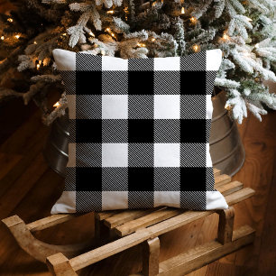 Classic Black White Buffalo Plaid Christmas Cushion