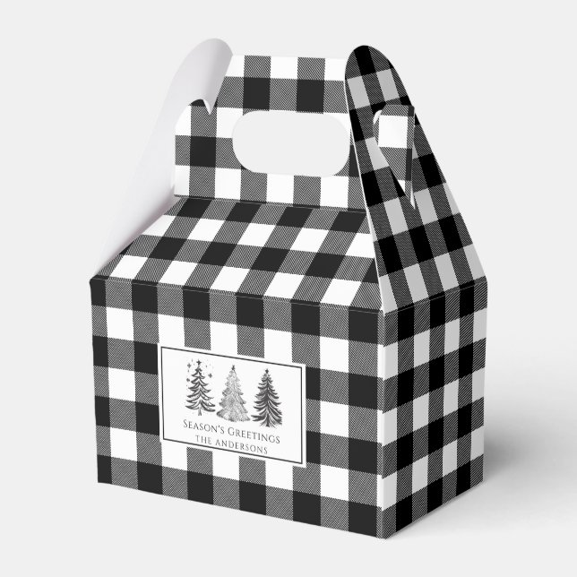 Classic Black & White Buffalo Plaid Christmas Favour Box (Back Side)
