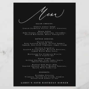 Classic Black White Calligraphy Birthday Menu