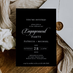 Classic Black White Calligraphy Engagement Party Invitation