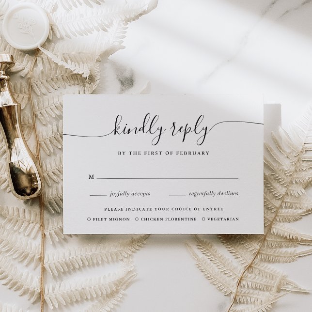 Classic Black & White Calligraphy Meal Choice RSVP Card (Creator Uploaded)