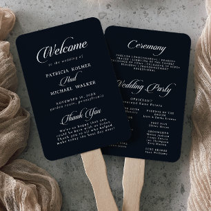 Classic Black White Calligraphy Wedding Program Hand Fan