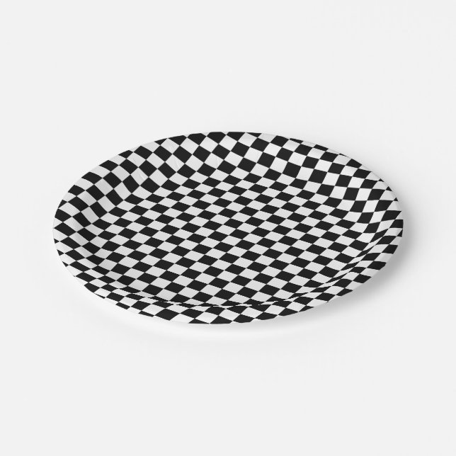 Classic Black & White Chequered    Paper Plate (Angled)