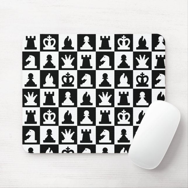 Classic Black & White Chessboard Pattern Mouse Mat (With Mouse)