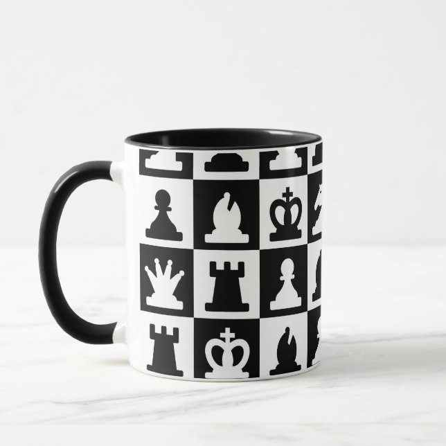 Classic Black & White Chessboard Pattern Mug (Left)
