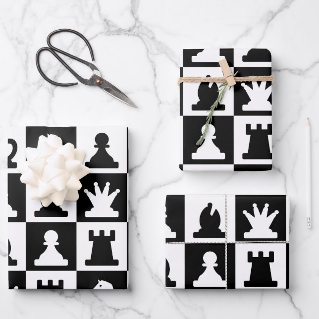 Classic Black & White Chessboard Pattern Wrapping Paper Sheet (Front)