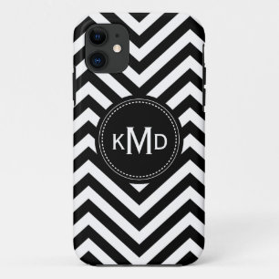 Classic Black White Chevron Trio Monogram iPhone 11 Case