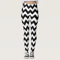 Classic Black White Chevron Zigzag Pattern Leggings