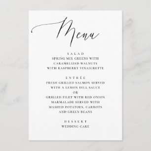 Classic Black & White Clean Script Wedding Dinner Menu