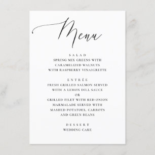 Classic Black & White Clean Script Wedding Dinner Menu