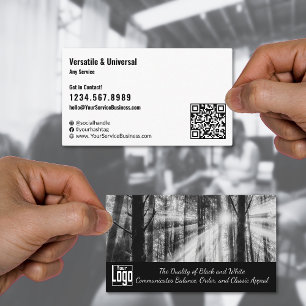 Classic Black & White Custom Image Landscape Business Card