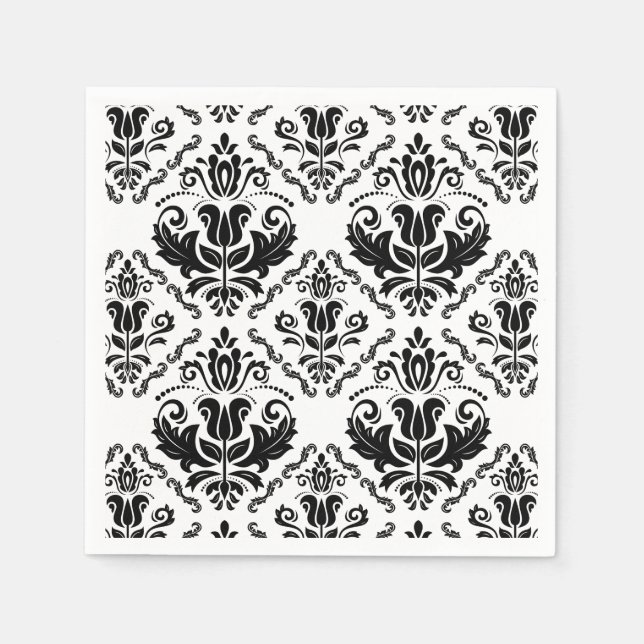 Classic Black White Damask Pattern - Stylish Chic Napkin (Front)