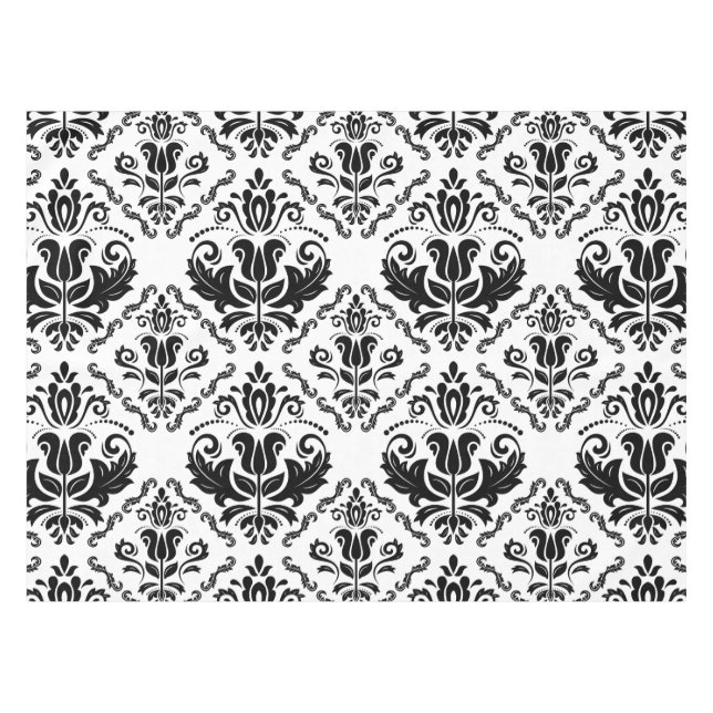 Classic Black White Damask Pattern - Stylish Chic Tablecloth (Front (Horizontal))