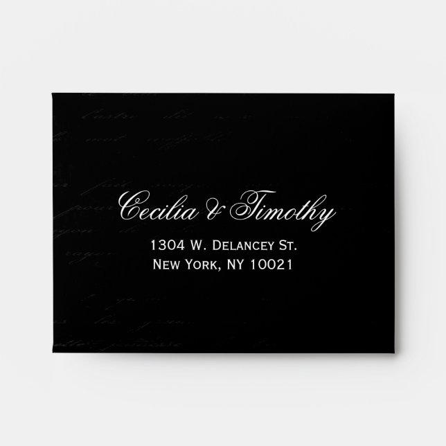 Classic Black & White Damask Wedding RSVP Linen A2 Envelope (Front)