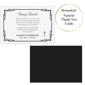 Classic Black & White Decorative Frame Funeral Thank You Card