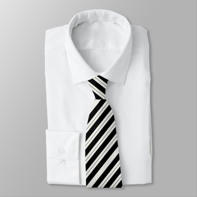 Classic Black & White Diagonal Striped  Tie (Tied)