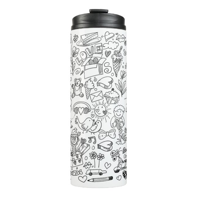 Classic Black & White Doddle Life ! Thermal Tumbler (Front)