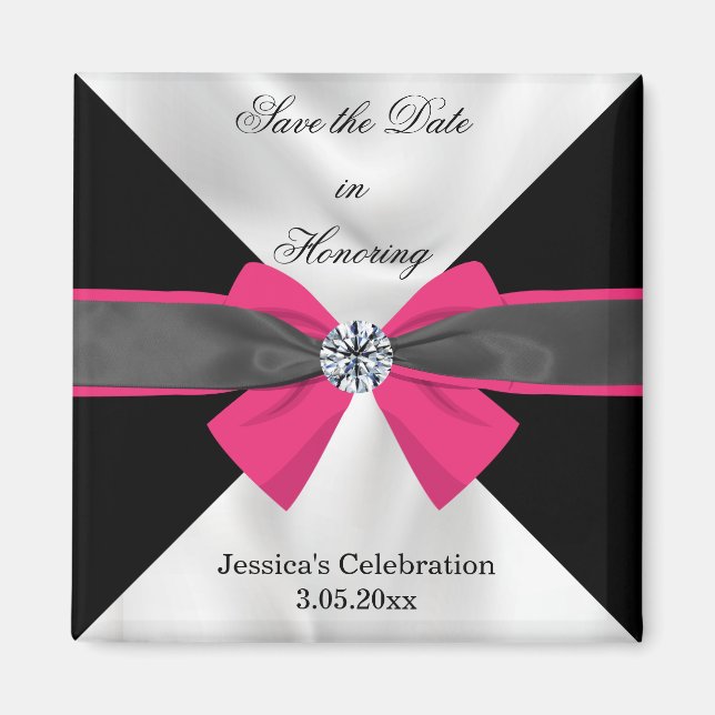 Classic Black & White Drapery with Magenta Bow Magnet (Front)