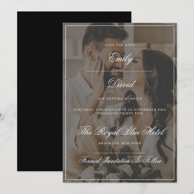 Classic Black White Elegant Luxury Photo Overlay  Invitation (Front/Back)