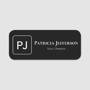 Classic Black White Elegant Monogram Professional Name Tag