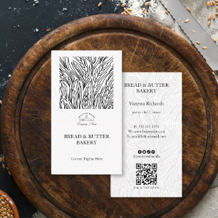 Classic Black White Elegant Wheat Pattern Bakery  Business Card