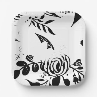 Classic Black & White Faded 7" Square Paper Plate