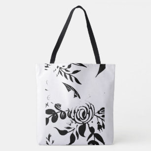 Classic Black & White Faded Floral Canvas Tote Bag