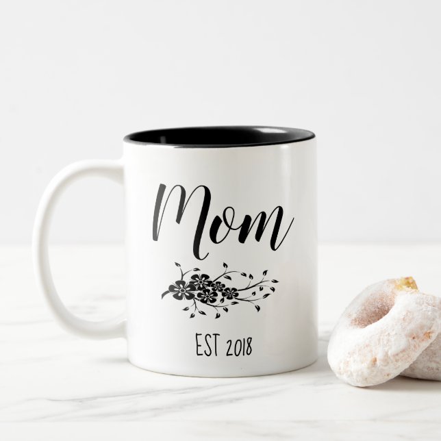 Classic Black White Floral Mum Mug (With Donut)