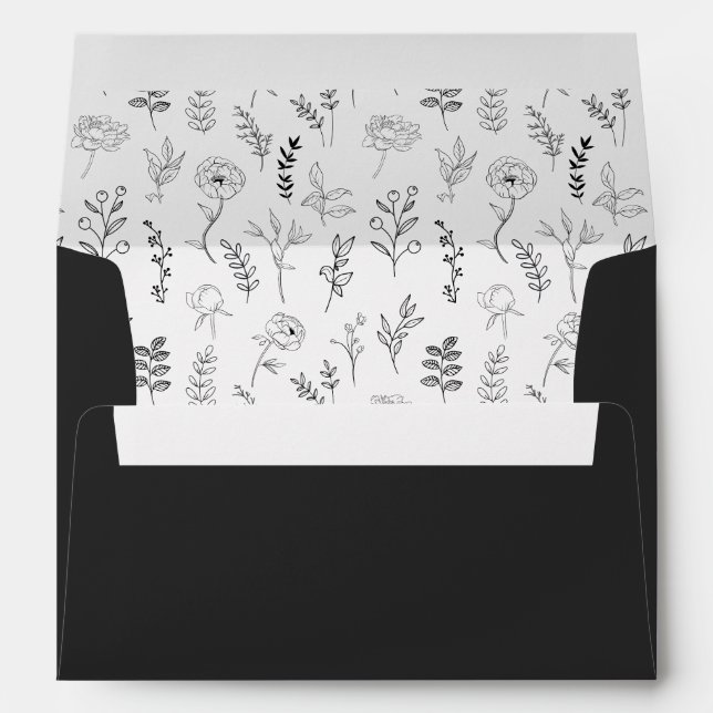 Classic black white floral wedding card Envelope  (Back (Bottom))