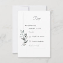 Classic Black & White Foliage Wedding RSVP Card